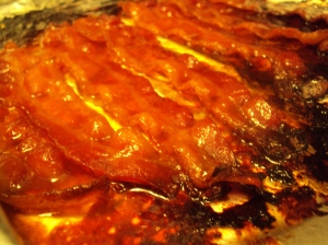 My first attempt at candied bacon...only a smidgen burnt!